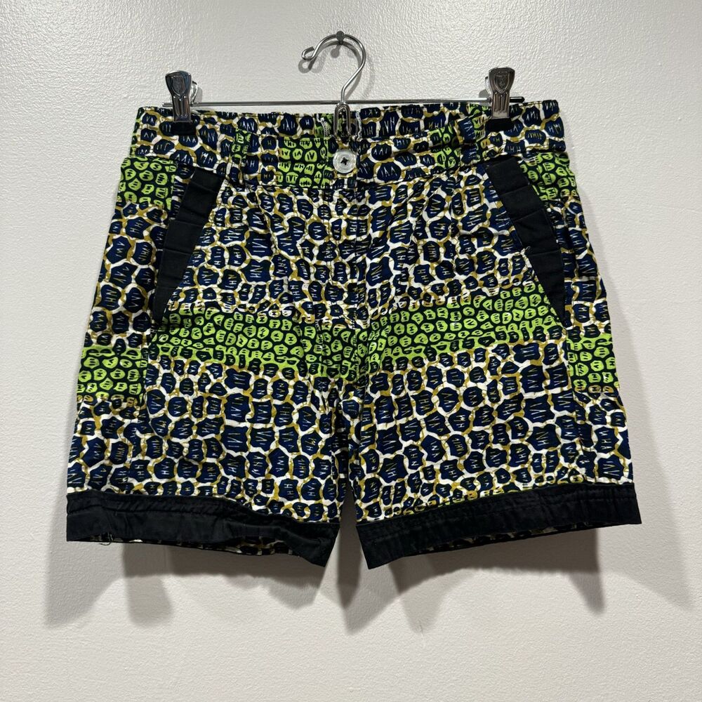 Handmade Shorts Tribal Green Blue Pockets African Beach Animal Women Sz Small